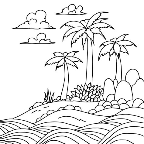 Design Beach Island Landscape Coloring Outline Art 22386651 Vector Art