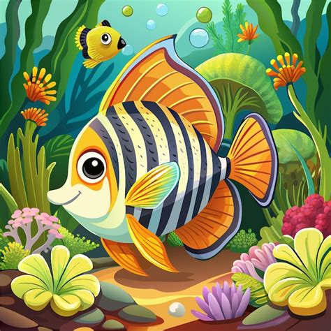 Banded Butterflyfish Fish Soft Smiles Garden Vector Premium Ai