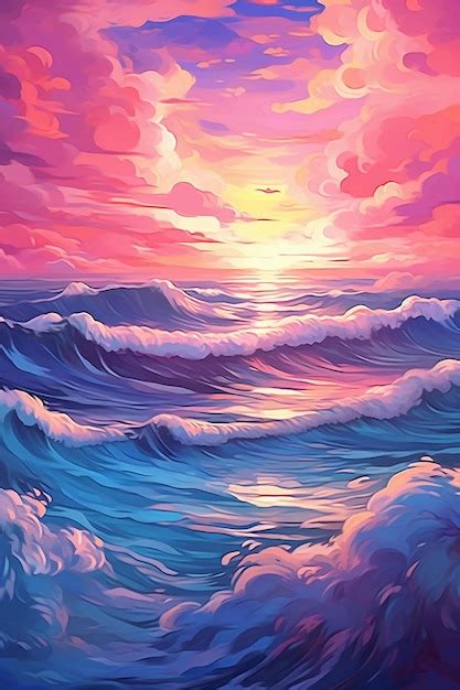 Premium AI Image | Painting of a sunset on the ocean