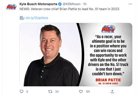 Crew Chief Brian Pattie Joins Kyle Busch Motorsports As Crew Chief For