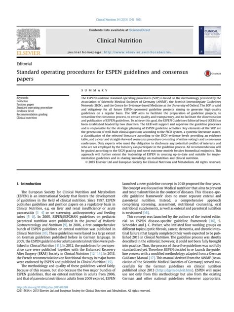 0 Standard Operating Procedures For Espen Guidelines And Consensus