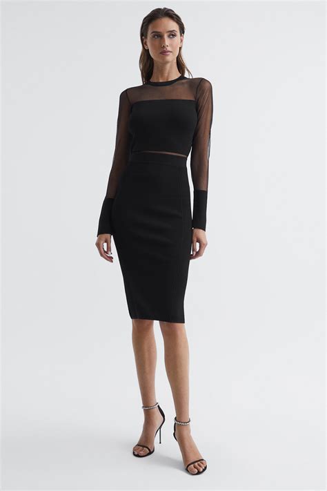 Buy Reiss Black Lyla Knitted Sheer Sleeve Midi Dress From The Next Uk