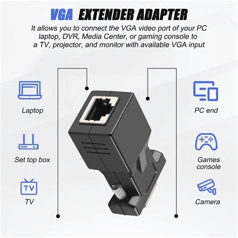 1x 2 Pack Vga Extender Male To Rj45 Cat5 Cat6 20m Cable Adapter Com Port2710 Ebay