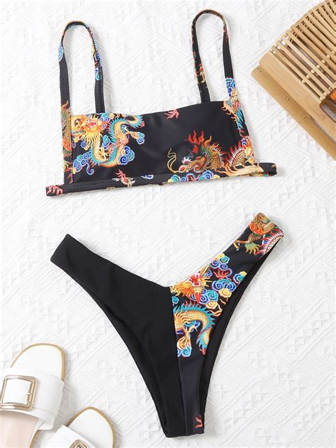 Ba Ador Bikini Cortado Alto Con Estampado De Drag N Chino