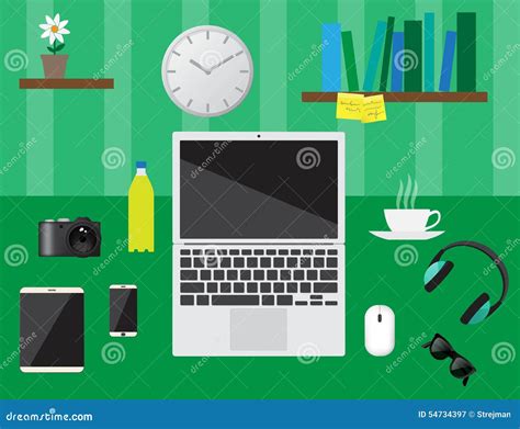 Workplace Concept Flat Design Stock Vector Illustration Of Desktop