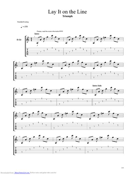 Lay It On The Line guitar pro tab by Triumph @ musicnoteslib.com