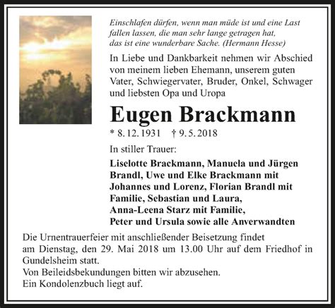 Traueranzeigen Von Eugen Brackmann Trauerundgedenken De