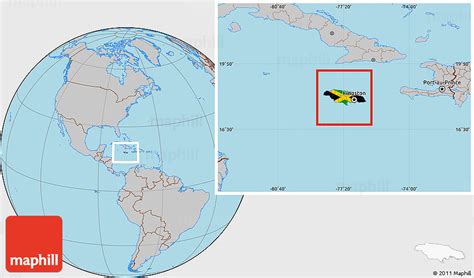 Flag Location Map of Jamaica, gray outside