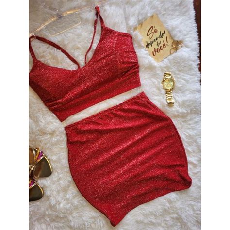 Conjunto Vermelho Em Lurex Shopee Brasil