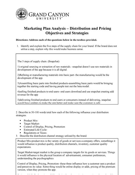 Mkt Rs T Marketing Plan Analysis Distribution And Pricing