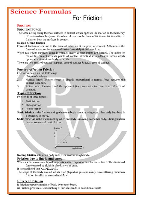 C Class Science Chapter Friction Short Notes And Formulas