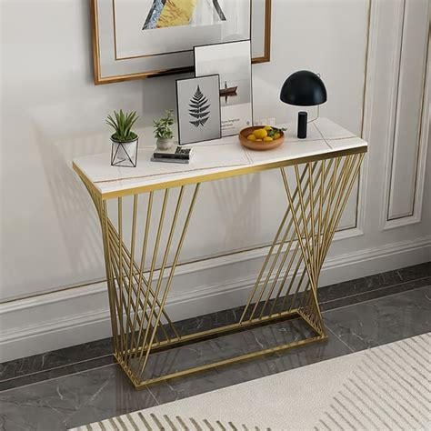 White Rectangular Narrow Console Table Modern Sintered Stone Accent