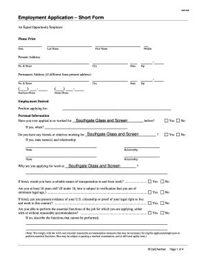 Fillable Online V081208 Employment Application Short Form Fax Email