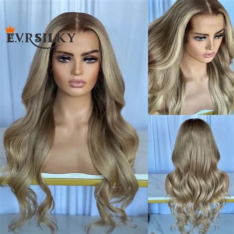 Ombre Ash Blonde Indian Human Hair Transparent Lace Front Wigs With Baby Hairs Glueless