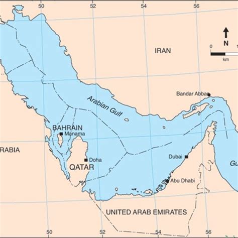 1: Map of the Arabian Gulf countries at the western coast of the Gulf ...