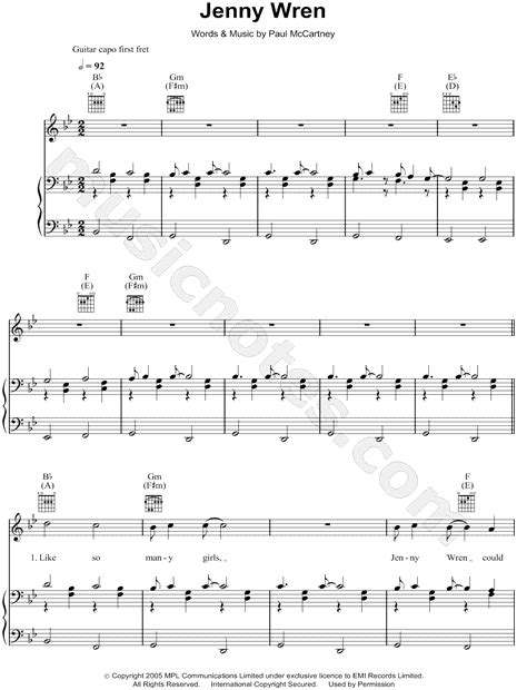 Paul Mccartney Jenny Wren Sheet Music In Bb Major Transposable