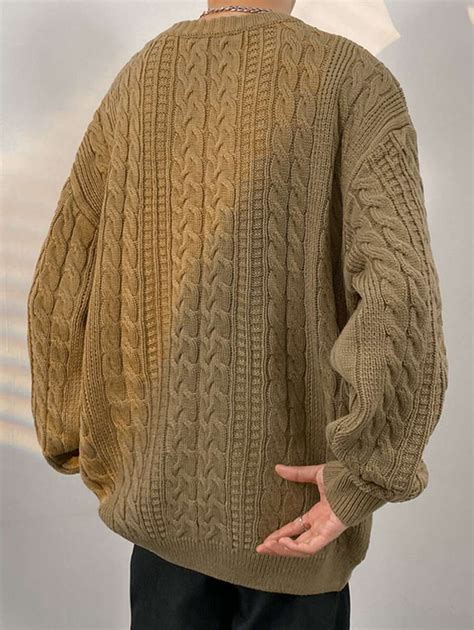 Men Drop Shoulder Cable Knit Sweater Shein Usa