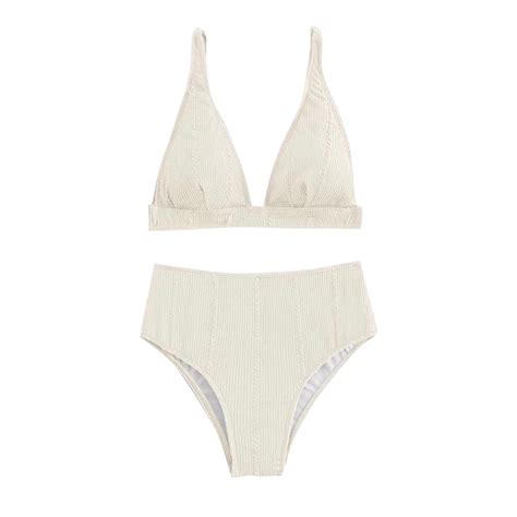 Lopeceal Women S Textured V Neck Bikini High Waist Swimsuit Set Solid Two Piece Bathing Suit