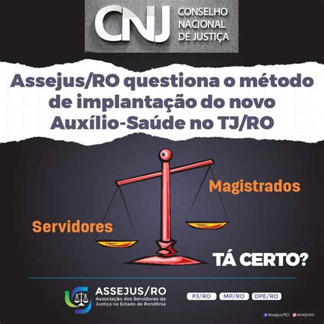 Assejus RO questiona o teto do novo auxílio saúde no CNJ ASSEJUS RO