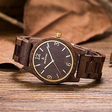 Men S Wooden Watch Sentai Handmade Vintage Quartz Watches Natural Wood Wrist Watch Black