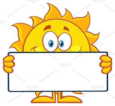 Cute Sun Holding A Blank Sign Illustrations ~ Creative Market