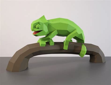 Chameleon Diy Papercraft Model Pdf Template D Sculpture Etsy