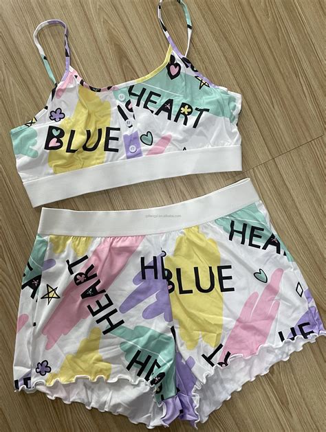 Valentines Day Printed Ruffle Sexy Lingerie Piece Pyjama Set Woman