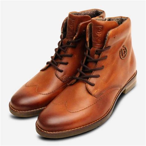 Bugatti Light Brown Wingtip Mens Side Zip Designer Boots