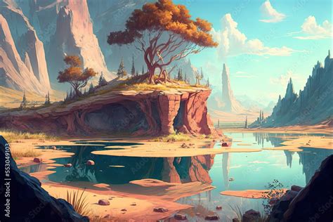 Fantasy desert oasis landscape. Desert. illustration art. Digital ...