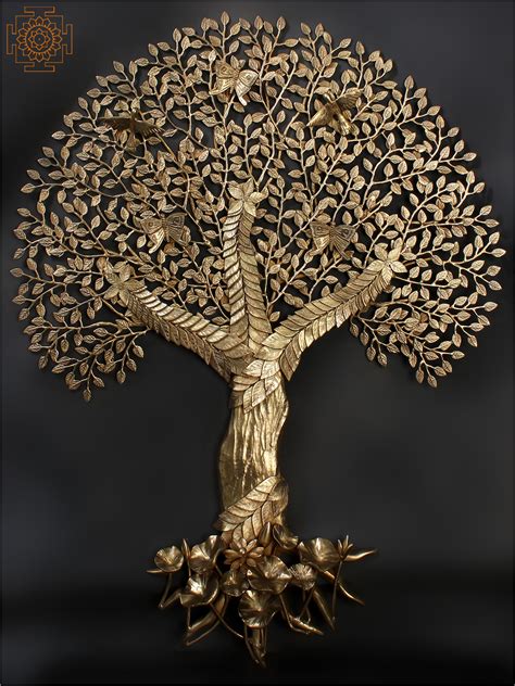 Large Brass Tree Of Life With Roots Wall Hanging Exotic India Art