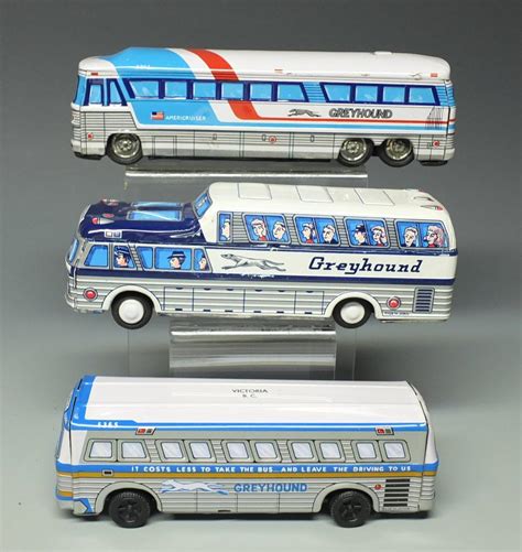 3 Tin Friction Greyhound Buses