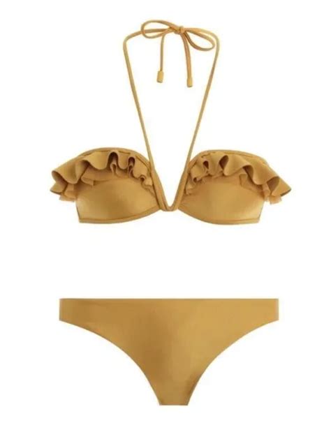 Zimmermann Suraya Curved Frill Bikini Mustard Yellow Bandeau Halter