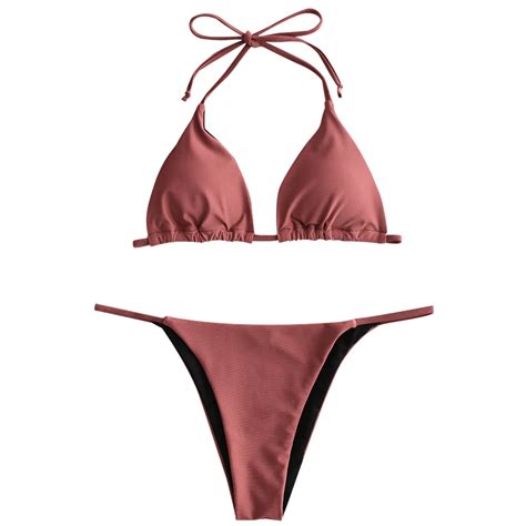 ZAFUL Halter Tie Bikini Backless Sexy Thong Bikini Padded Swimsuit Brazilian Triangle