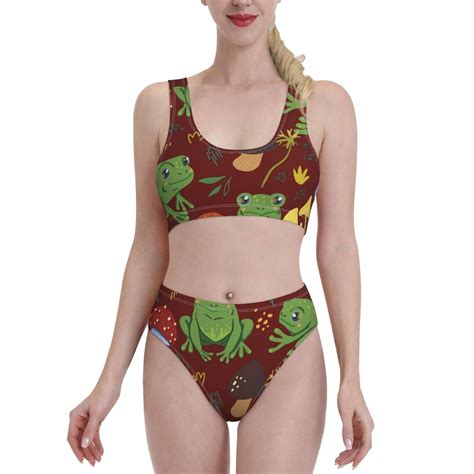Haiem Frogs And Mushrooms Women S High Waisted Bikini Set Two Piece Bathing Suits High Cut