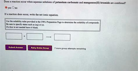 SOLVED: What reaction occurs when aqueous solutions of potassium ...