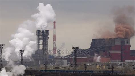 Atmospheric Air Pollution From Industrial Smoke Now Pipes Steel Plant