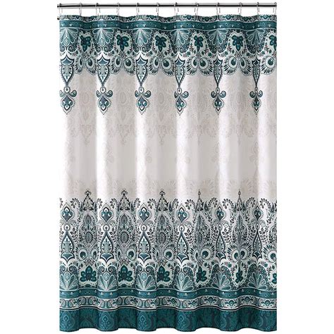 Bohemian Style Fabric Shower Curtain For Bathroom In Teal Navy White Gray 72in X72inteal