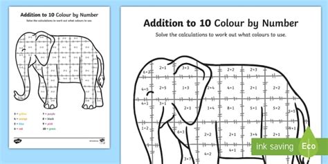 Addition To Colour By Numbers Sheet Elmer Teacher Made