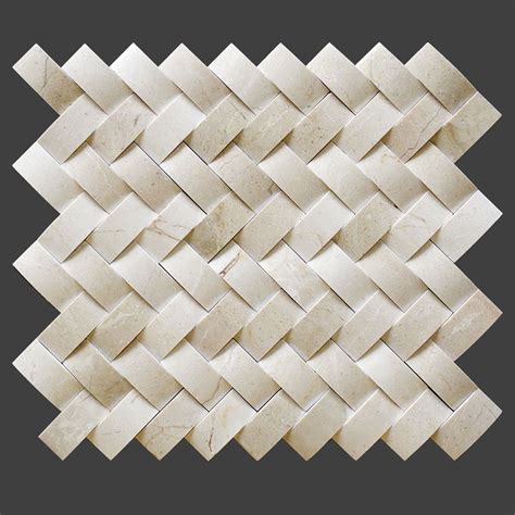 Crema Marfil Marble Polished 3D Herringbone Mosaic Tile Basket Weave