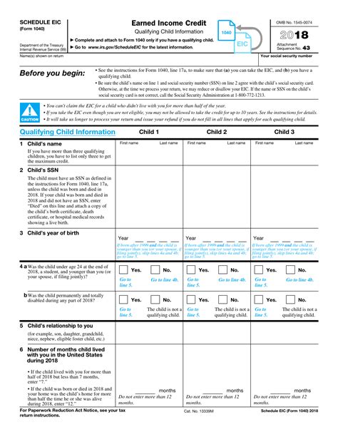 Irs Form 1040 Schedule Eic 2018 Fill Out Sign Online And Download Fillable Pdf Templateroller