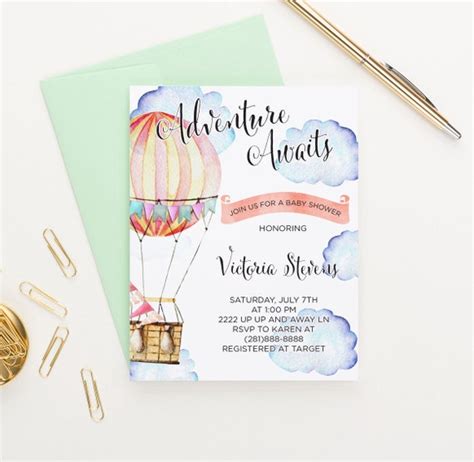 Hot Air Balloon Baby Shower Invitation For Girls Or Boy Hot Etsy