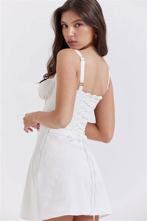 Sexy Tie Front Lace Up Back Fit And Flare Corset Mini Sundress White