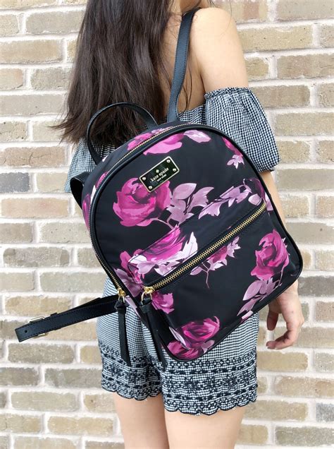 Kate Spade Wilson Road Rose Symphony Small Bradley Backpack Black Floral Floral Backpack