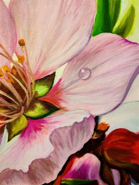 Peach Flower. Original Oil Painting on Canvas | Etsy