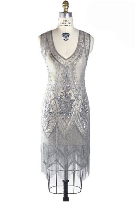 Silver Grey Art Deco Beaded Vintage Flapper 1920s Wedding Dressthe