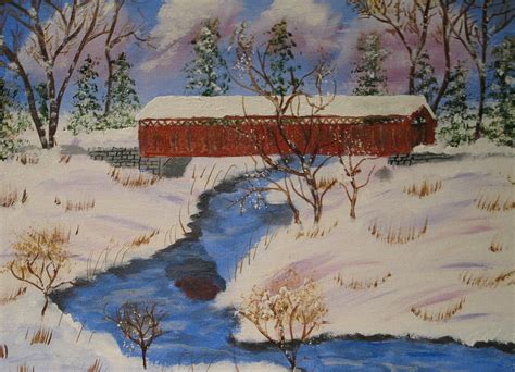 Covered Bridge in Winter Painting by Victor Alderson | Fine Art America