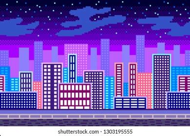 Pixel Art Night City Seamless Background Stock Vector (Royalty Free ...