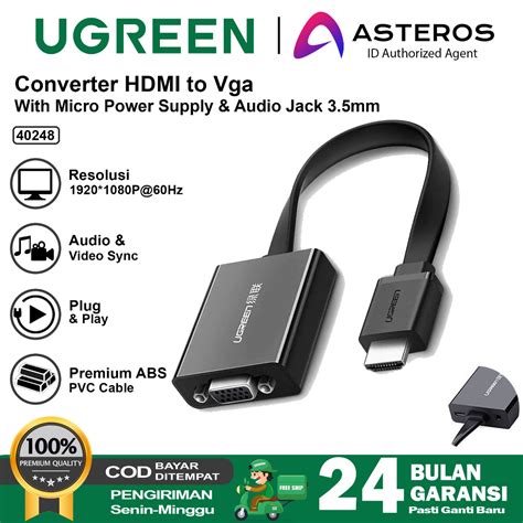 Jual UGREEN Kabel Converter HDMI To VGA Female 1080P For PC Laptop TV