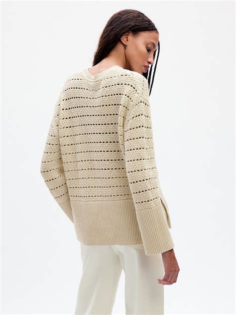 24 7 Split Hem Crochet Sweater Gap