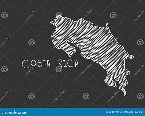 Mapa De Costa Rica Sketch A Mano Alzada Sobre Fondo Negro Ilustraci N